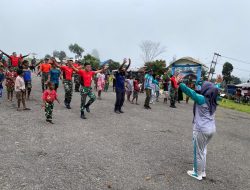 Satgas Yonif 721/Makkasau Senam Bareng Pegawai Puskesmas